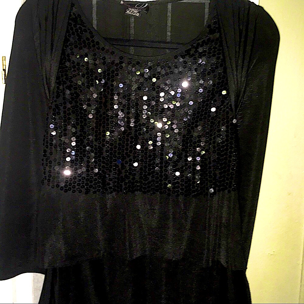 Black Sequin Cowl  Top Questions by say what  M